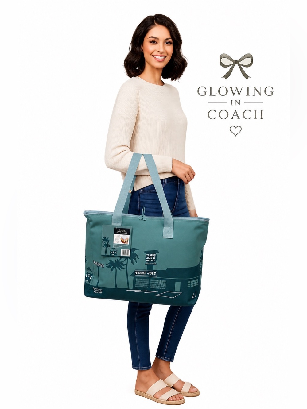 Trader Joe’s Large Insulated Cooler Tote Bag Teal Zip Top 8 Gallon